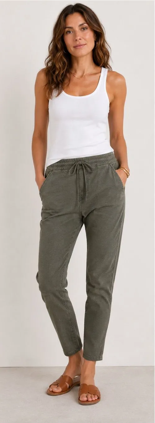 Bevy Flog Olive Jogger Pants Womens 26 Cotton Stretch Pull On Tapered Leg Green