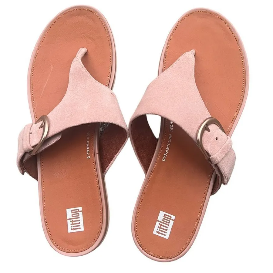 FitFlop Women's GRACIE Buckle Suede Toe Post Sandals 10. BEIGE