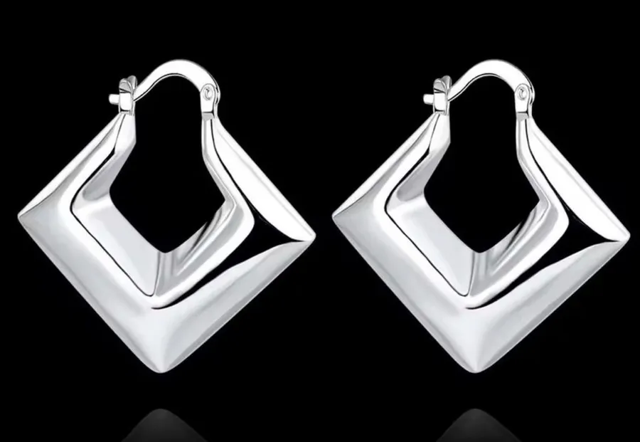 .925 Sterling Silver Geometric Hoop Earrings