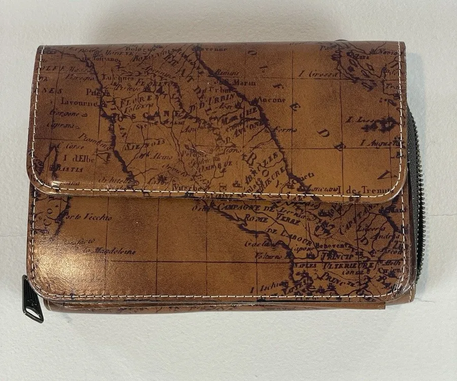 Patricia Nash Map Leather Wallet Brown Size 7x4.5 Vintage Style