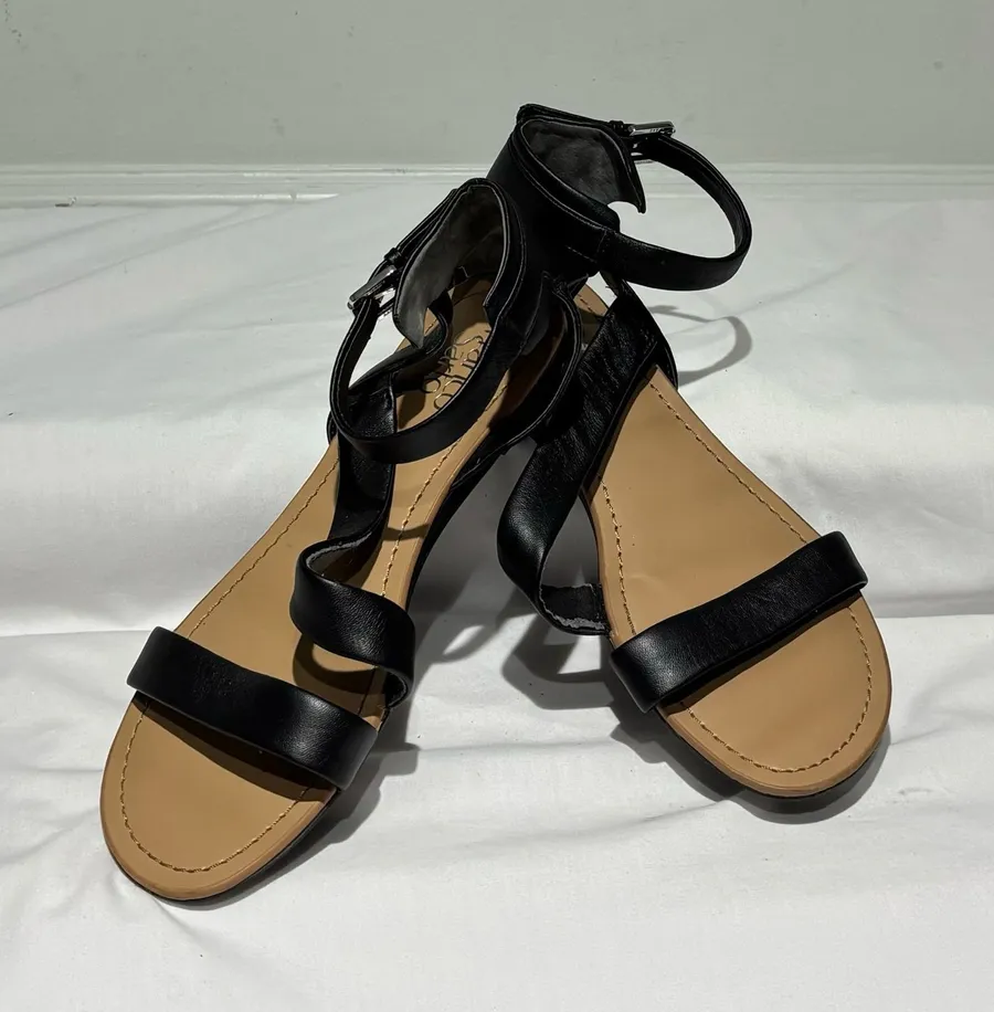 Franco Sarto Black Ankle Strap Flat Sandals Size 9