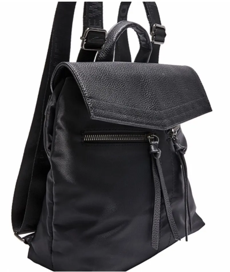 Botkier New York Black Nylon/Faux Pebbled Leather Backpack