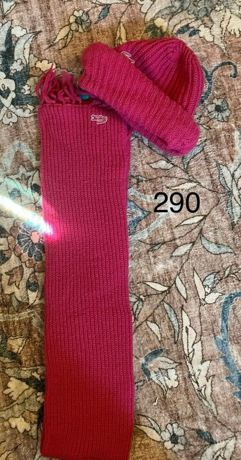 Vintage IZOD Lacoste Knit Scarf Hat Combo 100% Orlon Pink 80s Made USA