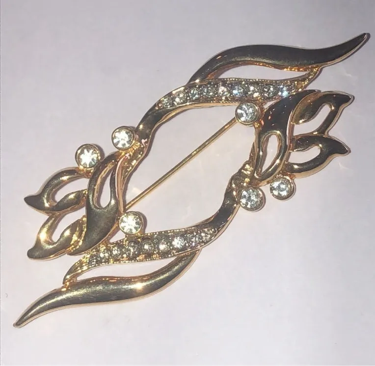 Angel Brand Elegant Gold Tone Rhinestone Brooch