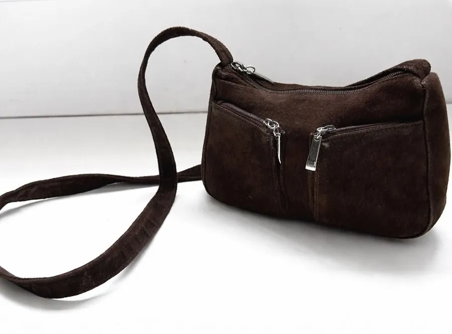 VTG Wilsons Leather Experts Dark Brown Suede Mini Micro Shoulder Bag Crossbody