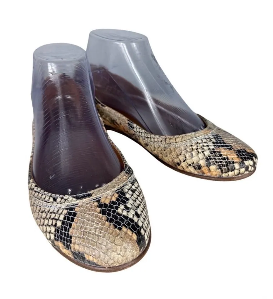 Frye Carson Ballet Flats Womens 7 Snakeskin Embossed Leather Python Print Tan
