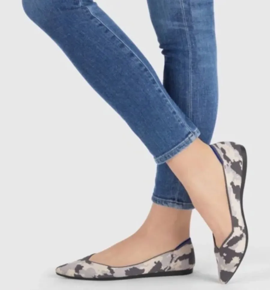 ROTHY’S The Point Ash Grey Camo Print Flats Retired Rare Color Size 6