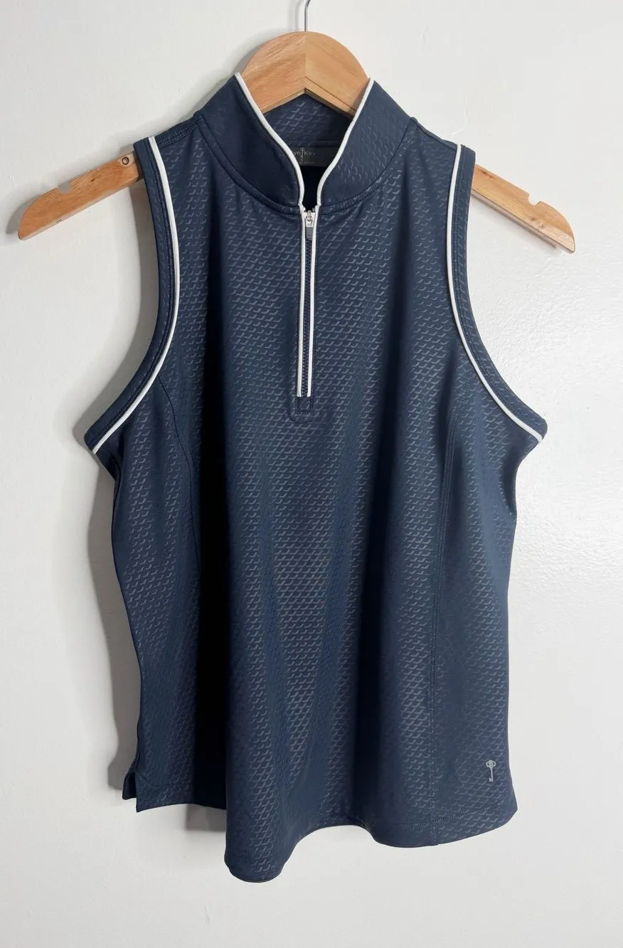 NEW Belyn Key Racerback Golf Top Embossed Navy Zip Front Tennis Activewear Blue