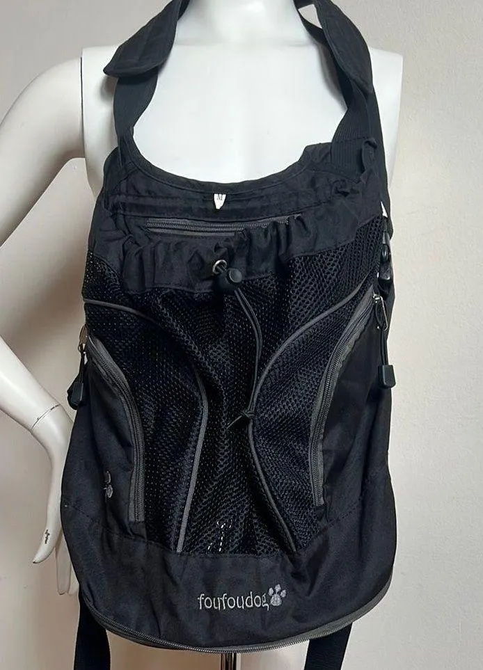 Dog carrier backpack, front pack with Durable Fabric converts to Fanny pack Black