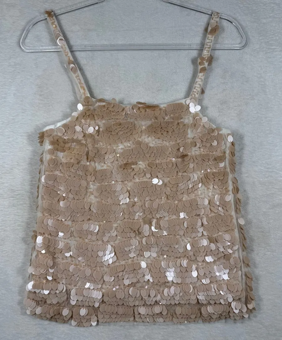 Free People Iridescent Pink Ivory Sequin Camisole Top OB2255068 XS NEW