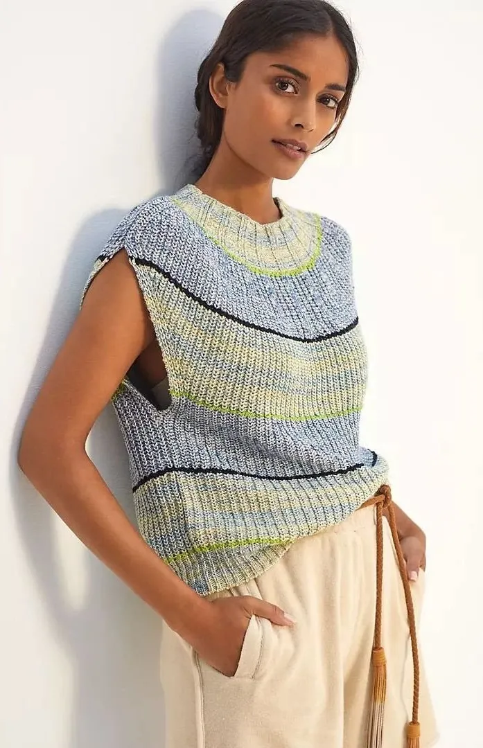 Daily Practice Anthropologie Blue Striped Ribbed Knit Sweater Vest Small