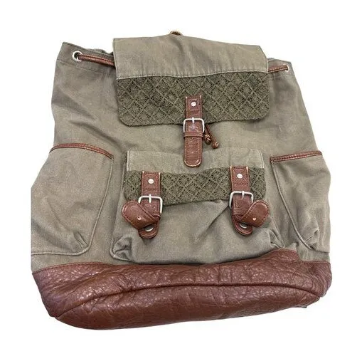 Cape Juby Womens Green Denim & Faux Leather Backpack 14x16 SKU 7057