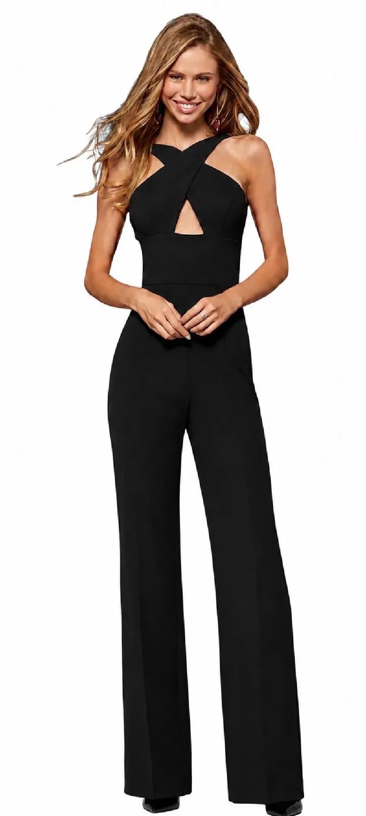 Sherri Hill 52346 Black Criss Cross Open Back Scuba Jumpsuit NWT Size 8