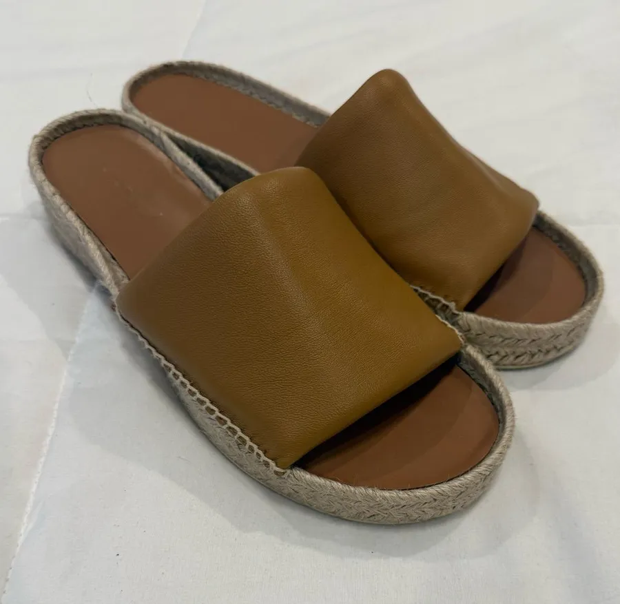 Vince Jesse Tan Leather Platform Espadrille Slides - Women's Size 9