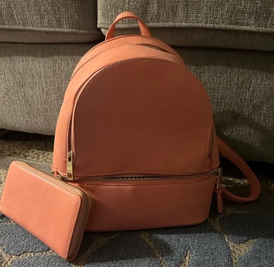 Classic Faux Leather Backpack Pink