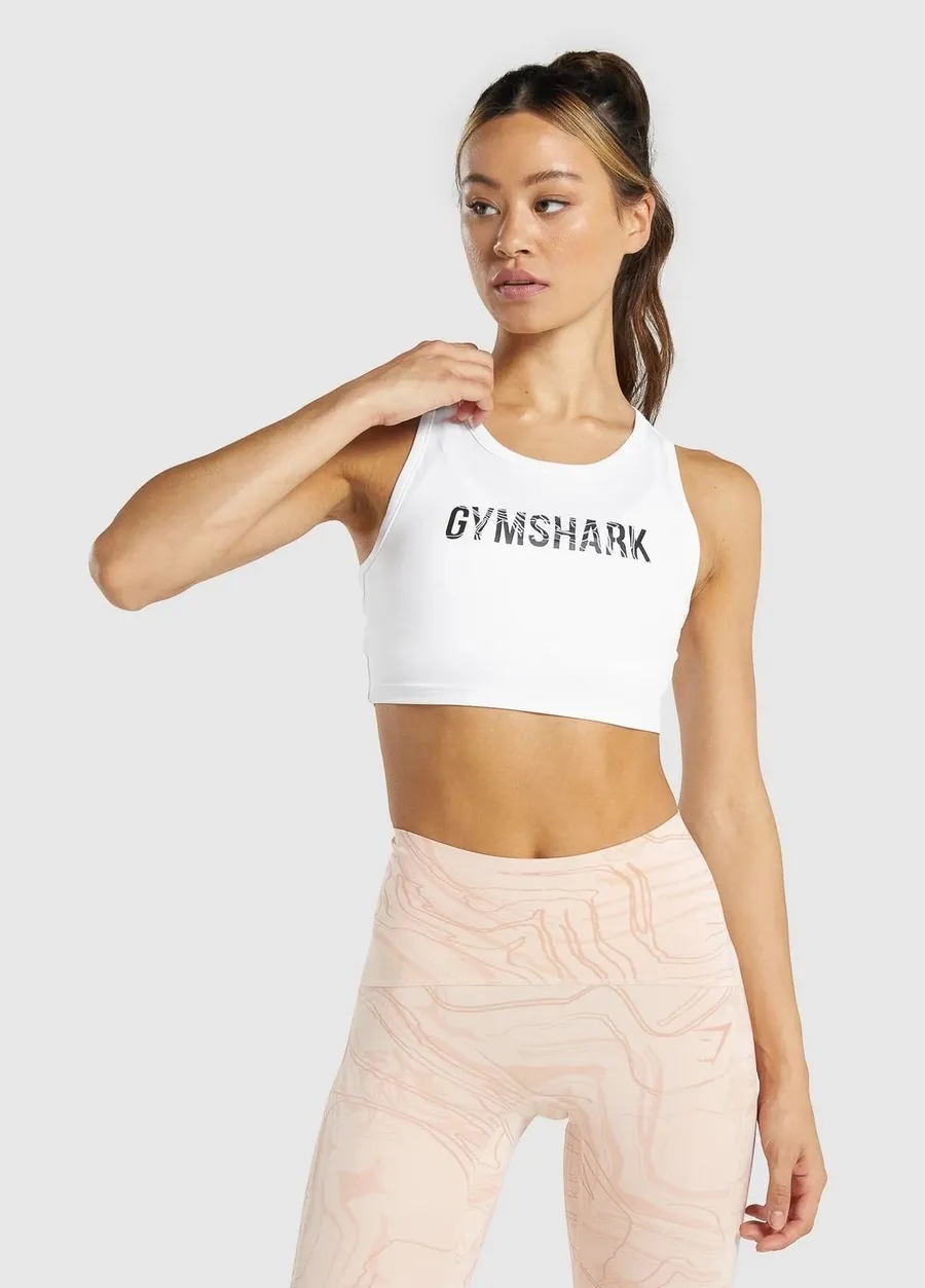 Gymshark Womens White Graphic Logo Crop Tank Top Sleeveless Athletic Size S