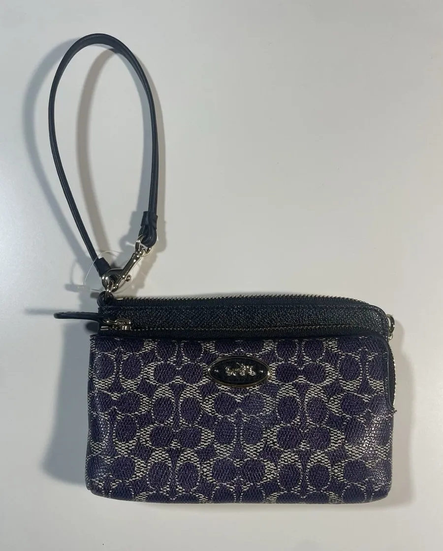 Coach Small Leather Wristlet Purse Cobalt Blue/ Navy