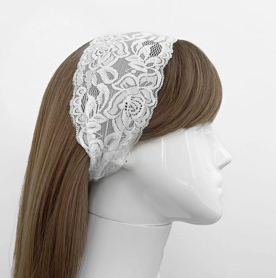 White Lace Floral Headband – Head Bands for Women, Hair Accessories, Boho, Head Covering, Hair Band, Bandana, Elastic Back, Hippie, Bridal