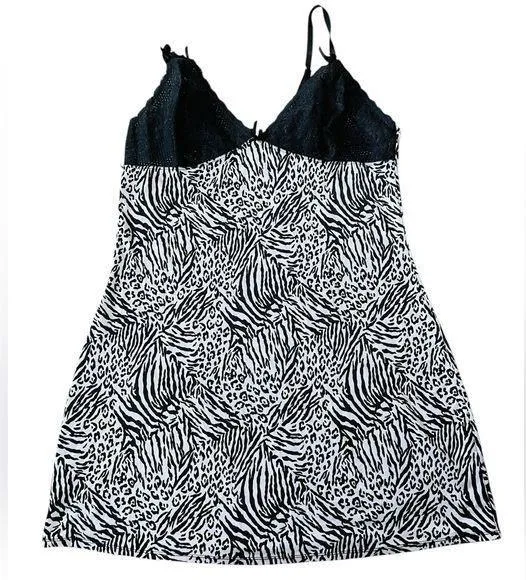 Body Form Y2K Plus Size White Black Zebra Leopard Print Lingerie Mini Slip Dress