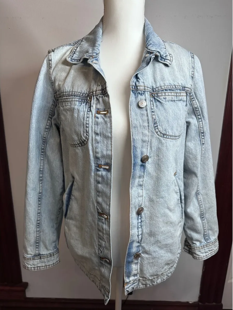 Curve Appeal Womens Light Wash Denim Jacket Floral Lining Blue Size S Small
