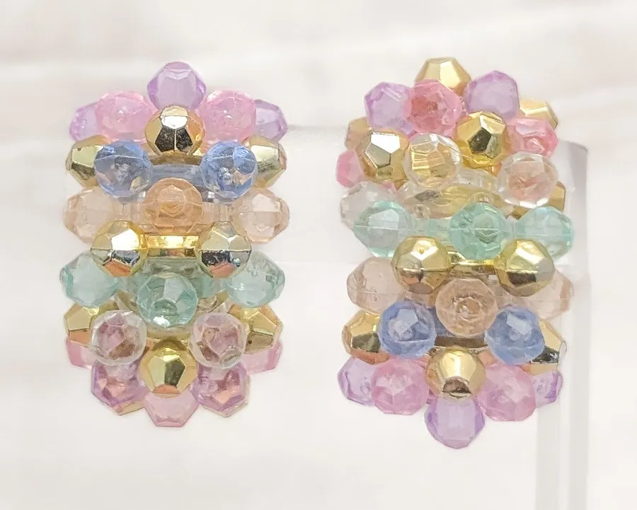 Vintage Clip On Earrings Extra Large Gold Tone & Pastel Tones