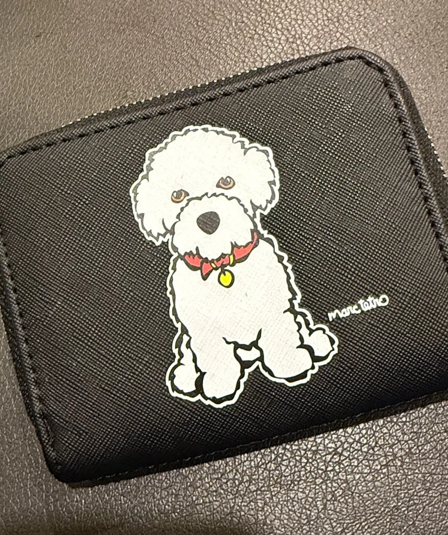 Marc Tetro Black Zip Wallet with White Dog Illustration