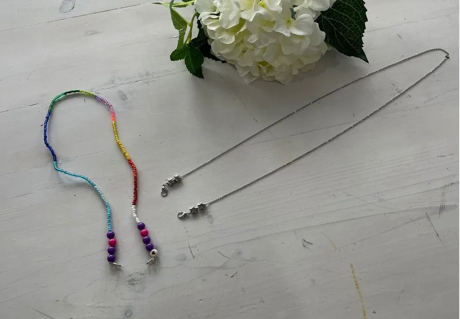 Eyeglass Lanyard Necklace Chain Beaded Rainbow and silver Star Charm