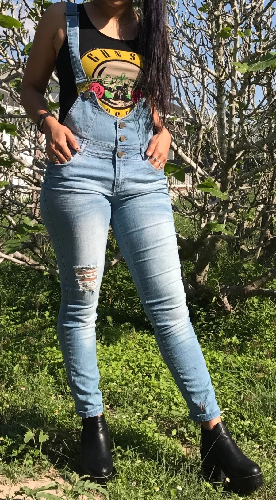 Light wash distressed high waisted overalls