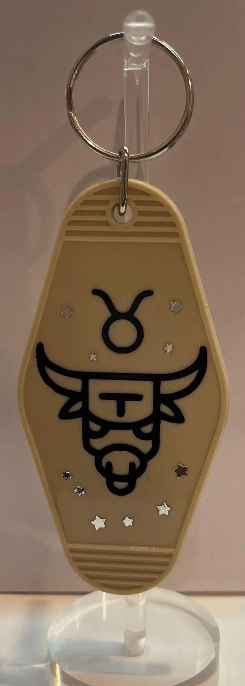 Handmade Taurus Zodiac Stars Retro Motel Tan Black Keychain Multiple