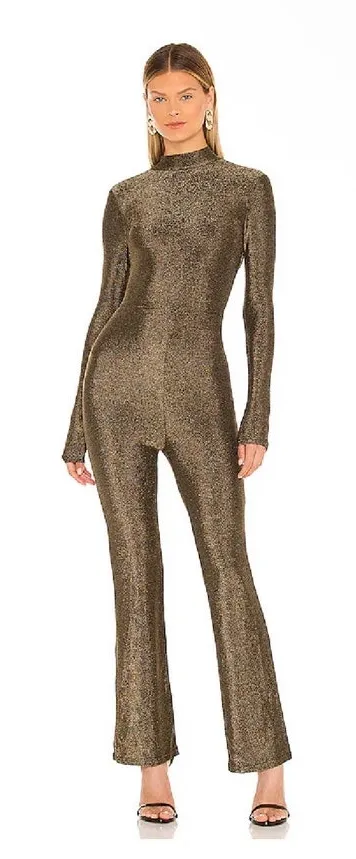 Revolve Superdown Metallic Nissa Open Back Flare Leg Jumpsuit, M