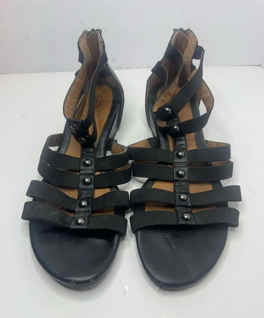 EuroSofft by Sofft Black Leather Gladiator Sandals Women's Size 9M