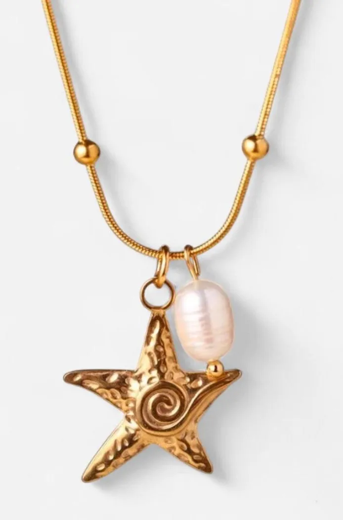 18k Gold Plated Starfish & Pearl Necklace