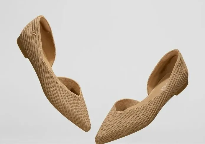 Vivaia Melia Pointed Toe Knit D'Orsay Flats Tan Sustainable Slip On EU 41 US 9.5
