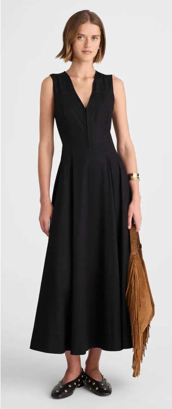 Madewell | NWT V-Neck Circle Midi Dress Black | Sz 2