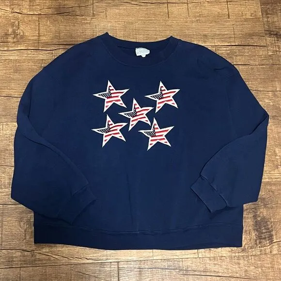 Vintage embroidered America USA stars flag sweatshirt crewneck Blue Size XL