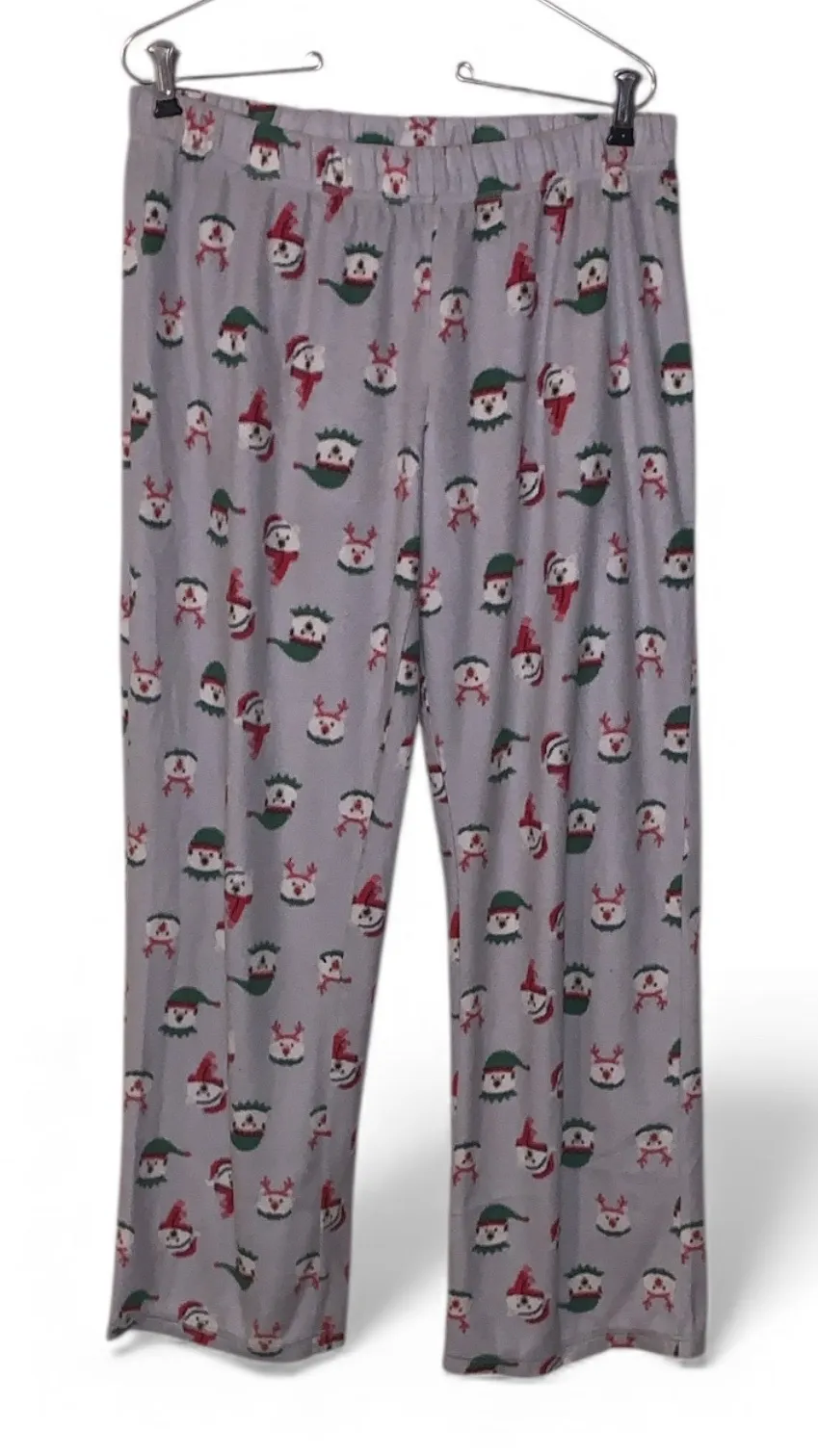 Flirtitude Gray Pajama Pants with Christmas Panda & Snowman Print Fleece