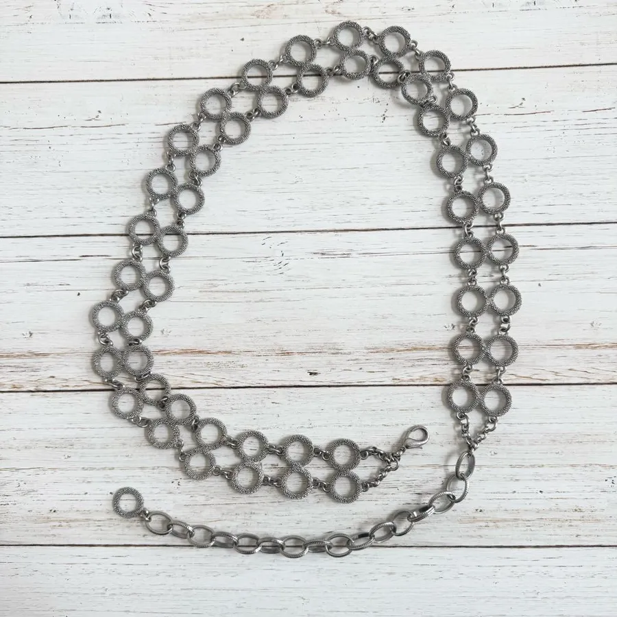 Vintage Silver Tone Double Circle
Chain Textured Boho Clasp Closure