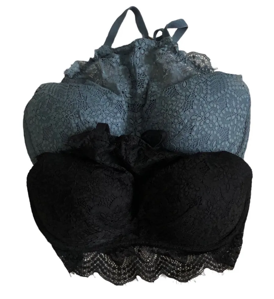 PINK PUSH UP Bralette Black and Blue Size Small D-DD Bundle Set