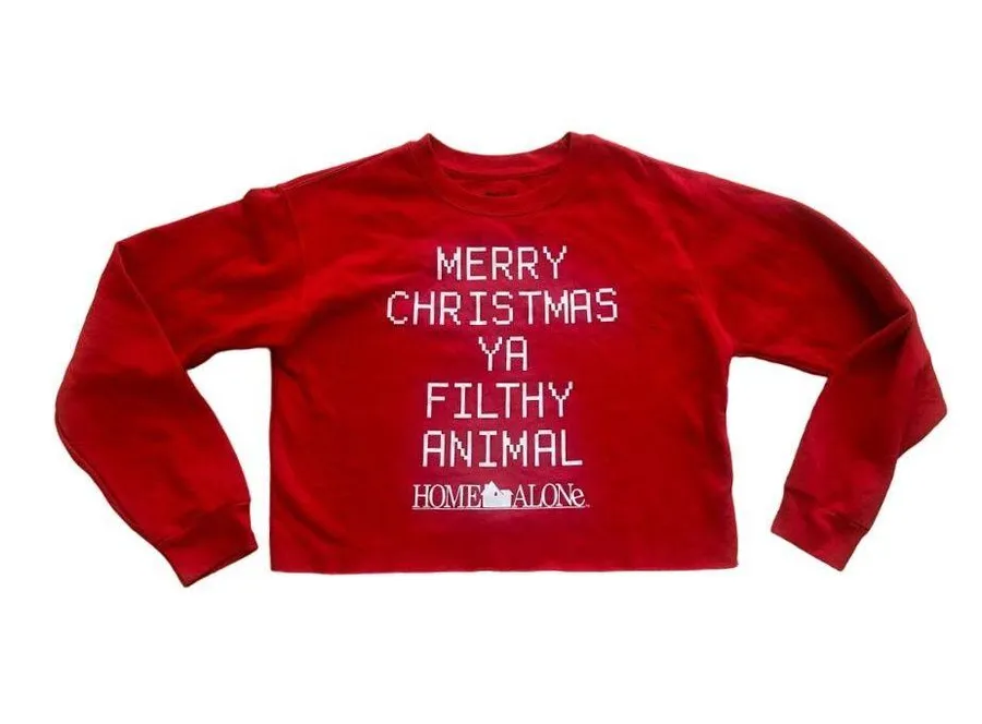 Home Alone 'Merry Christmas Ya Filthy Animal' Medium Red Crop long sleeve