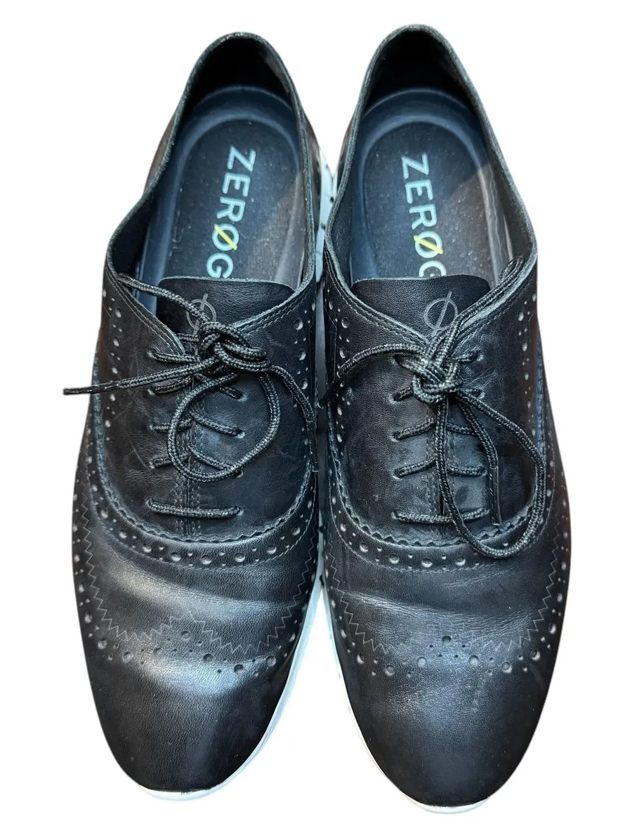 Cole Haan Zerogrand Shoes Womens Size 8.5 Black Leather Oxford Flats Comfort