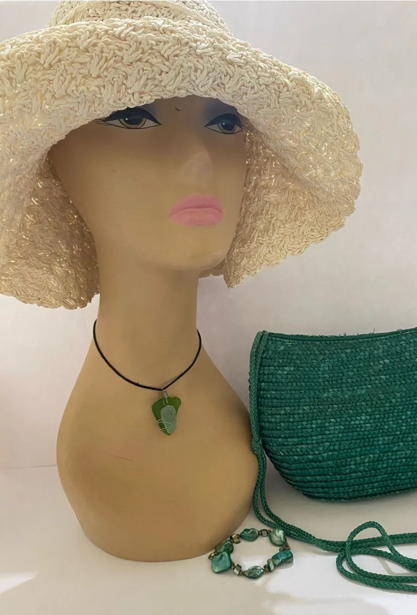 Cream Crochet Sun Hat with Wide floppy Brim