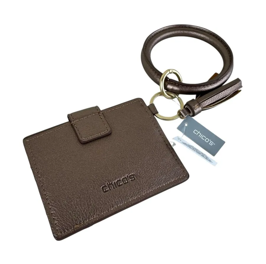 Chico's NWT Metallic Bronze Faux Leather ID Card Holder Wristlet Chic