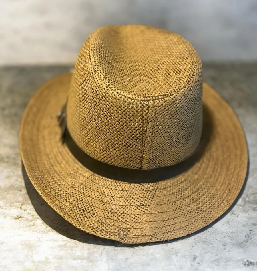 Unbranded Paper Straw Fedora Hat Tan Woven Panama Summer Cap Size 58 Flawed Brown