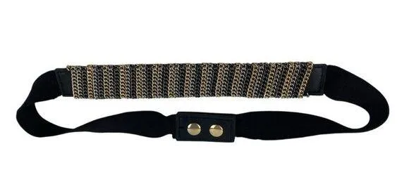 *Vtg Natasha Couture 80's Womens S/M Black Gold Silver Mix Chain Metal Stretch