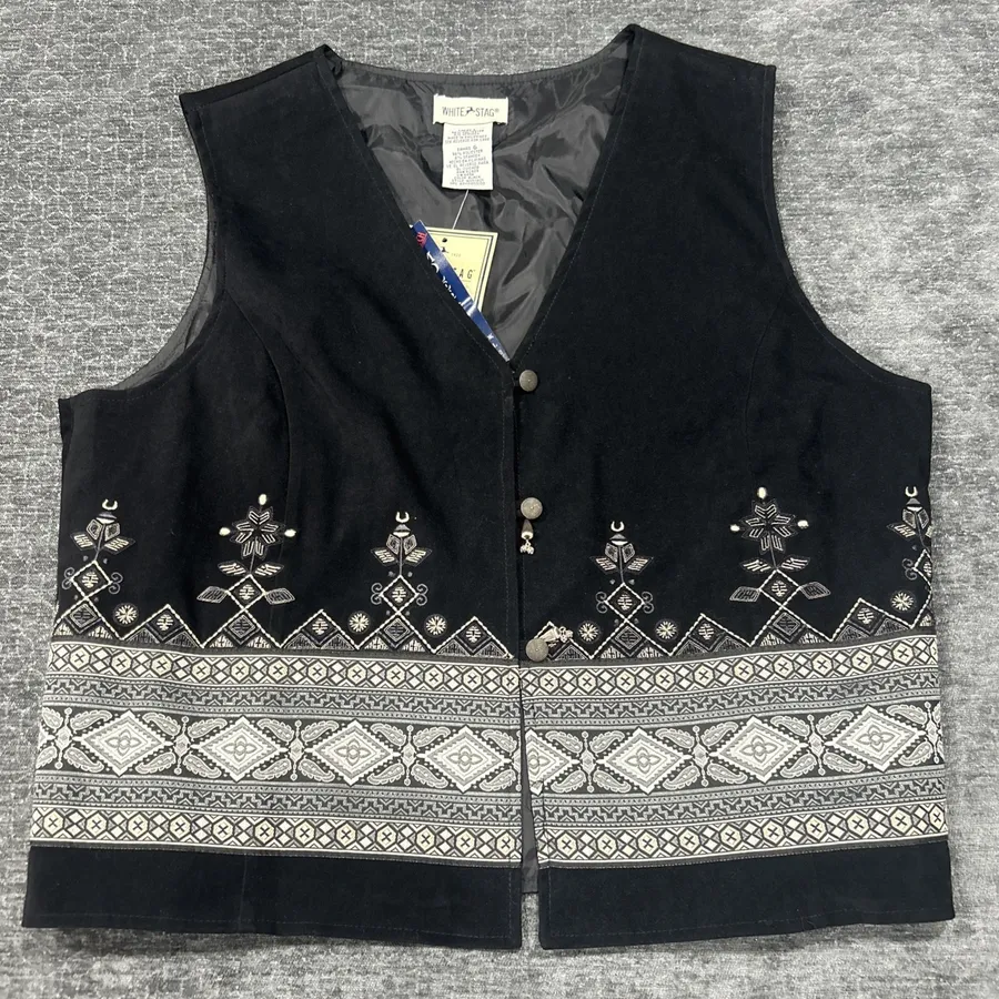 VTG White Stag Nordic Faux Suede Vest Boho Granny Rustic Fair Isle Preppy Large