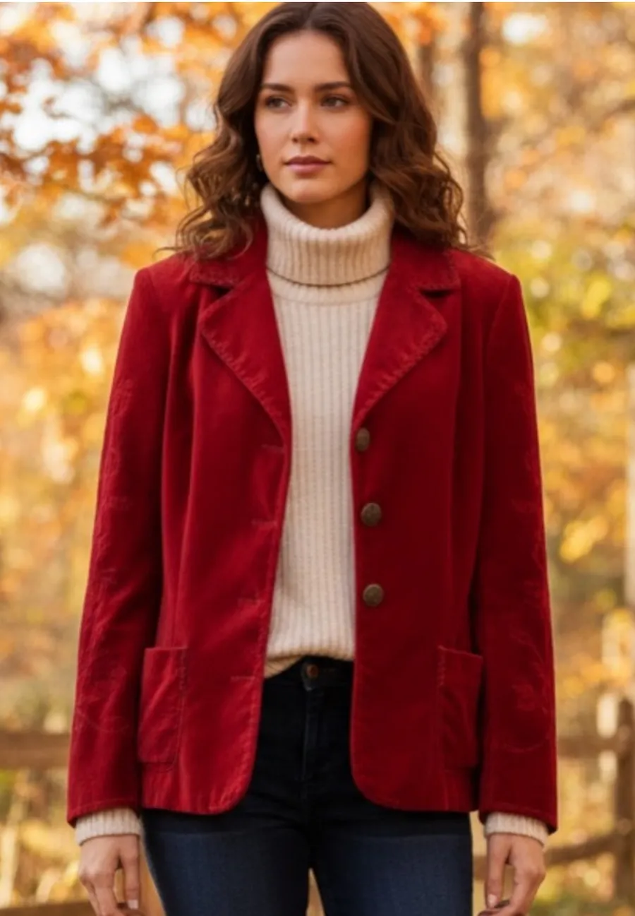 Women's red velvet blazer size M