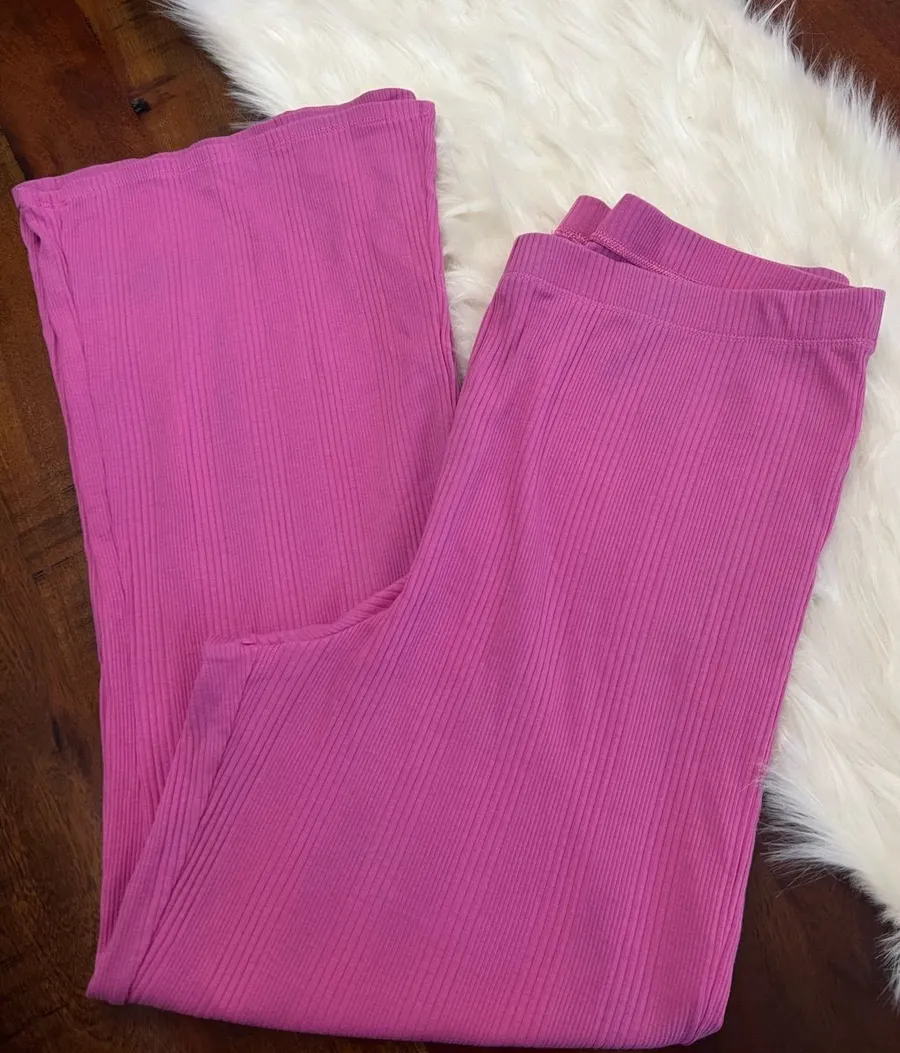Aerie High Rise Ribbed Flare Pants Pink XL