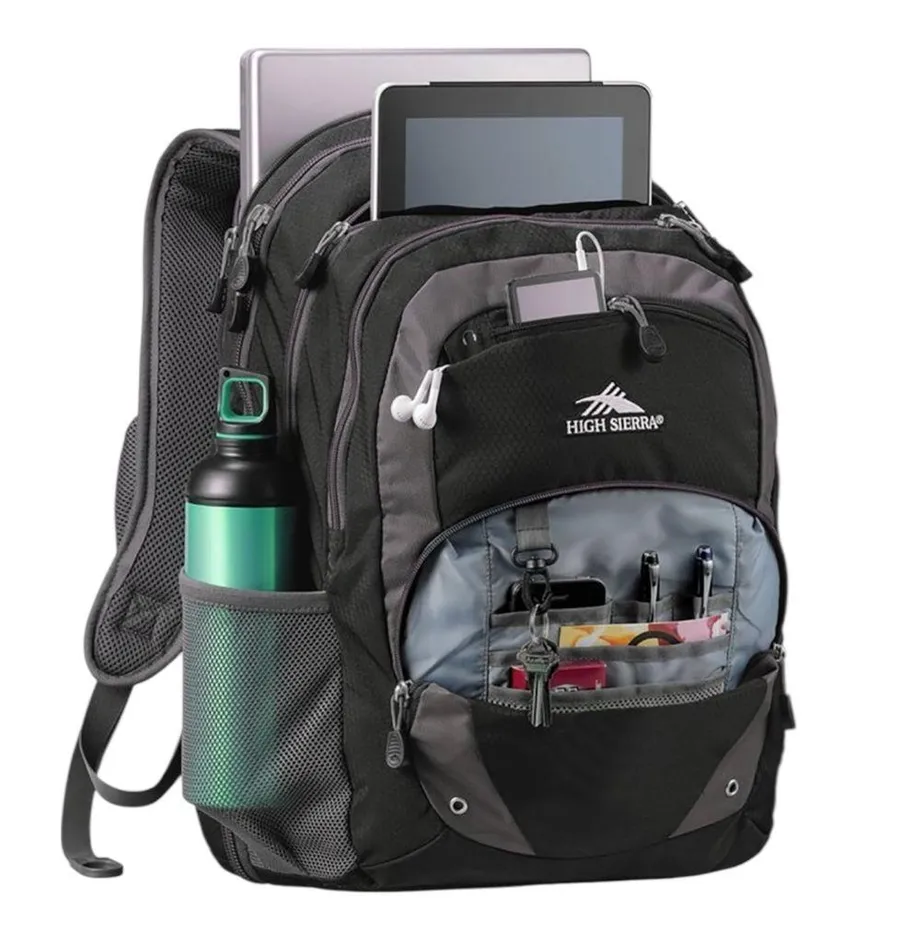 High Sierra Laptop Backpack 17” Computer Travel Bag Overtime Fly By School Logo