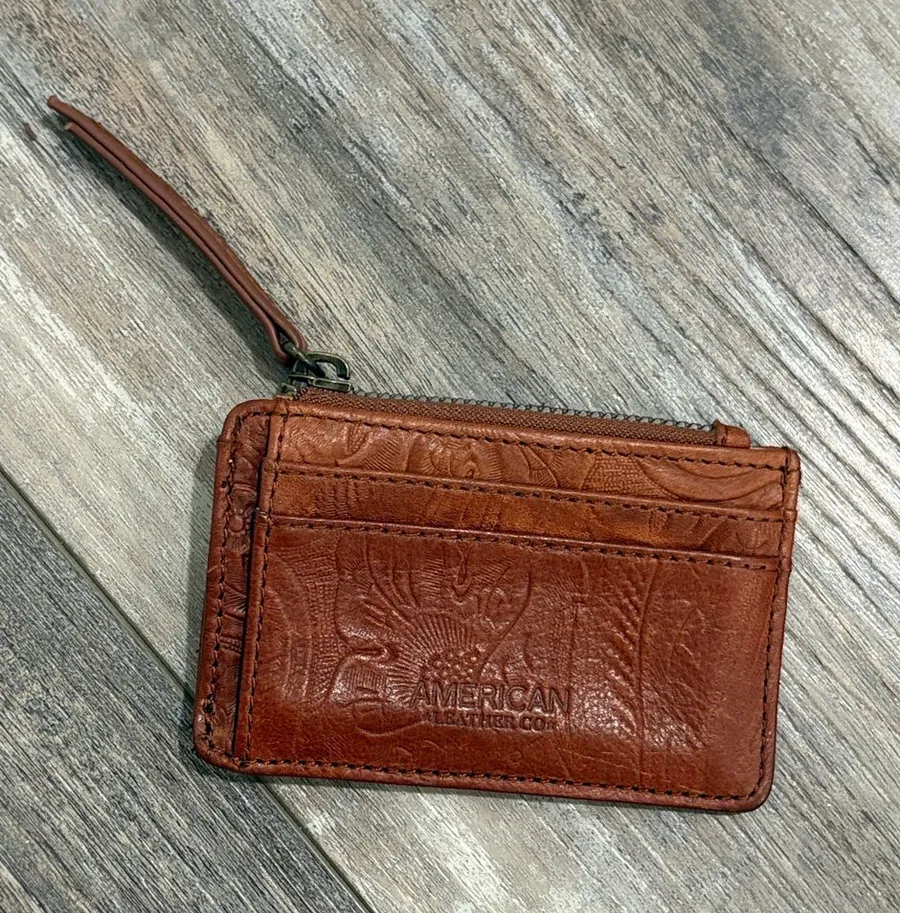 American Leather Co. Portland Tooled Card Case Wallet Brown