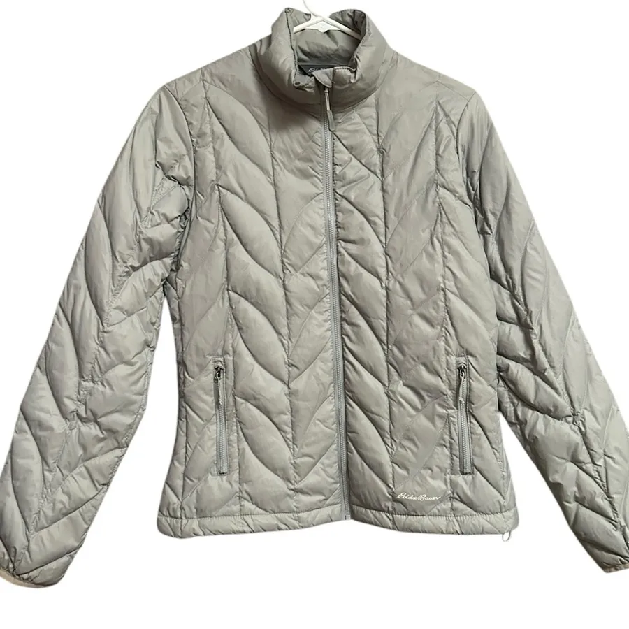 Eddie Bauer Womens Jacket Coat Small Gray Quilted Goose Down Puffer Packable